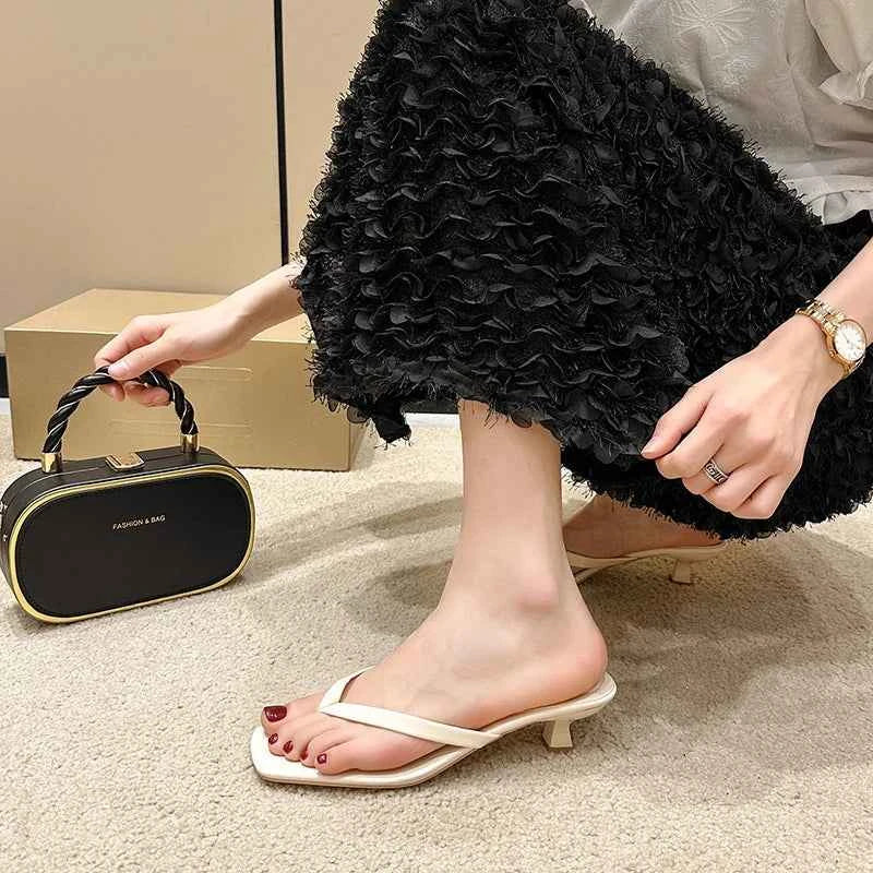 Women Sandals with Narrow Band and Kitten Heel
