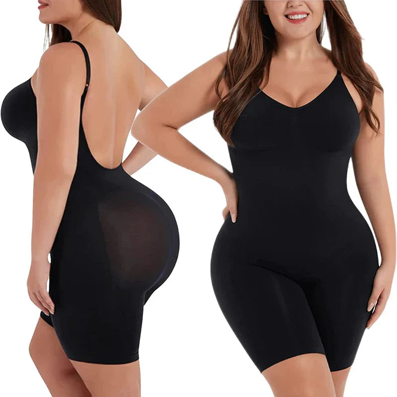 Women Seamless Low Back Bodysuit Shapewear Waist - Black / XXXL