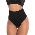 Women Seamless Tummy Control Thong Panties - black / S