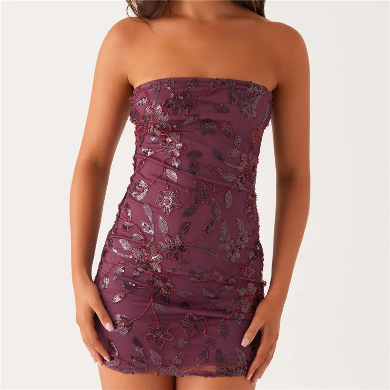 Women Sequin Strapless Mini Dress - F / M