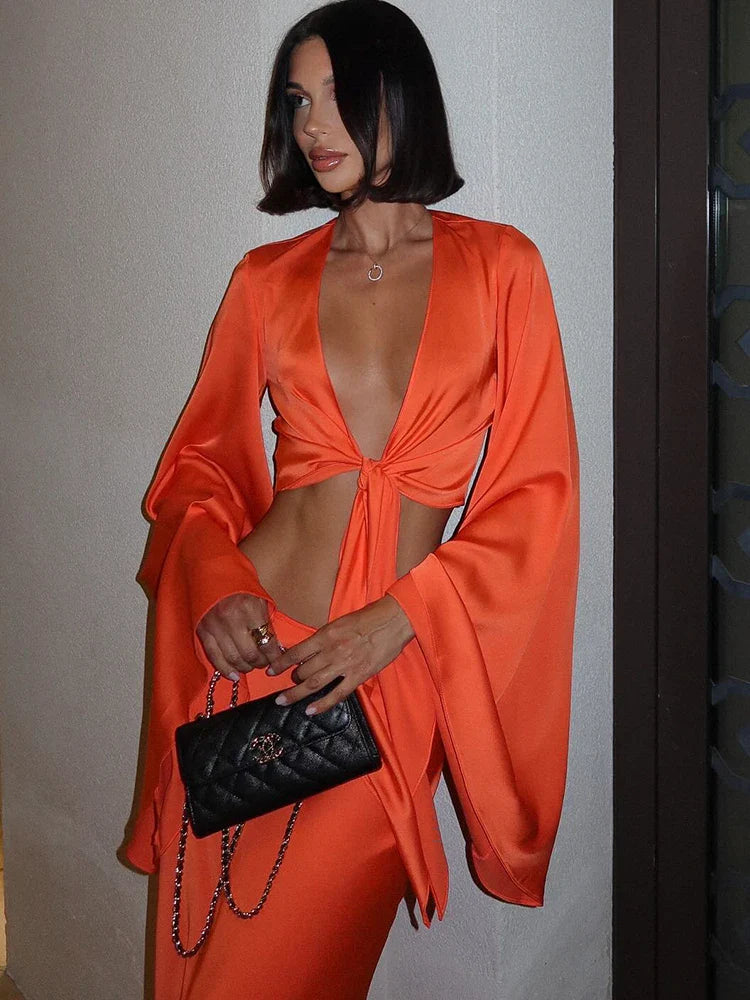 Women Sets V Neck Long Sleeve Fashion Elegant Solid Suits