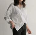 Women Shirt Stripes Blouse Lady Loose Long Sleeve Oversized - white / 2XL