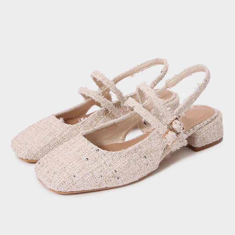 Women Shoes Buckle Strap Light Fabric Low Heels