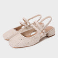 Women Shoes Buckle Strap Light Fabric Low Heels - Beige / 40