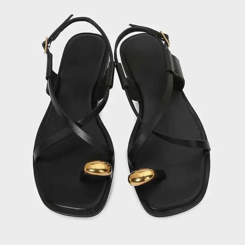 Women Shoes Metal Decorations Strip Flat Sandals