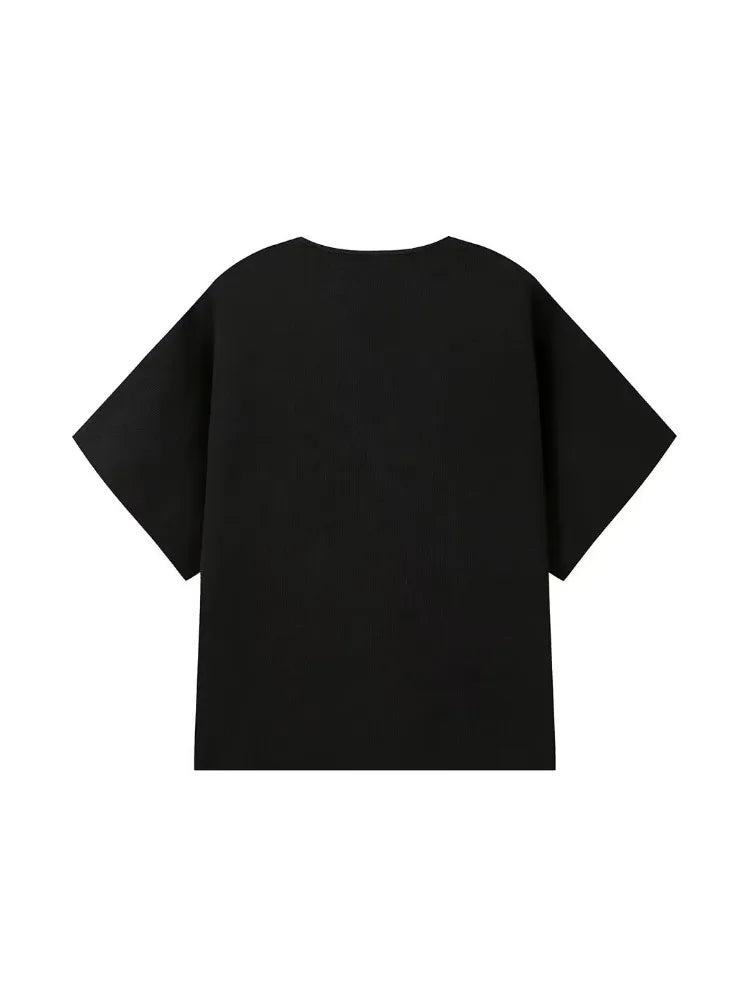 Women Short Sleeve V-neck Casual Solid Knitted Vests Top Two Buttons - Other