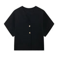 Women Short Sleeve V-neck Casual Solid Knitted Vests Top Two Buttons - M / black - Other