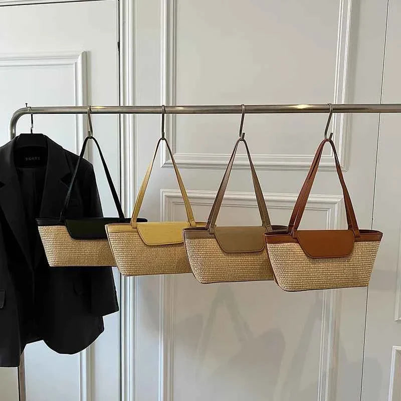 Women Shoulder Bag PU Woven Patchwork Stick Bag