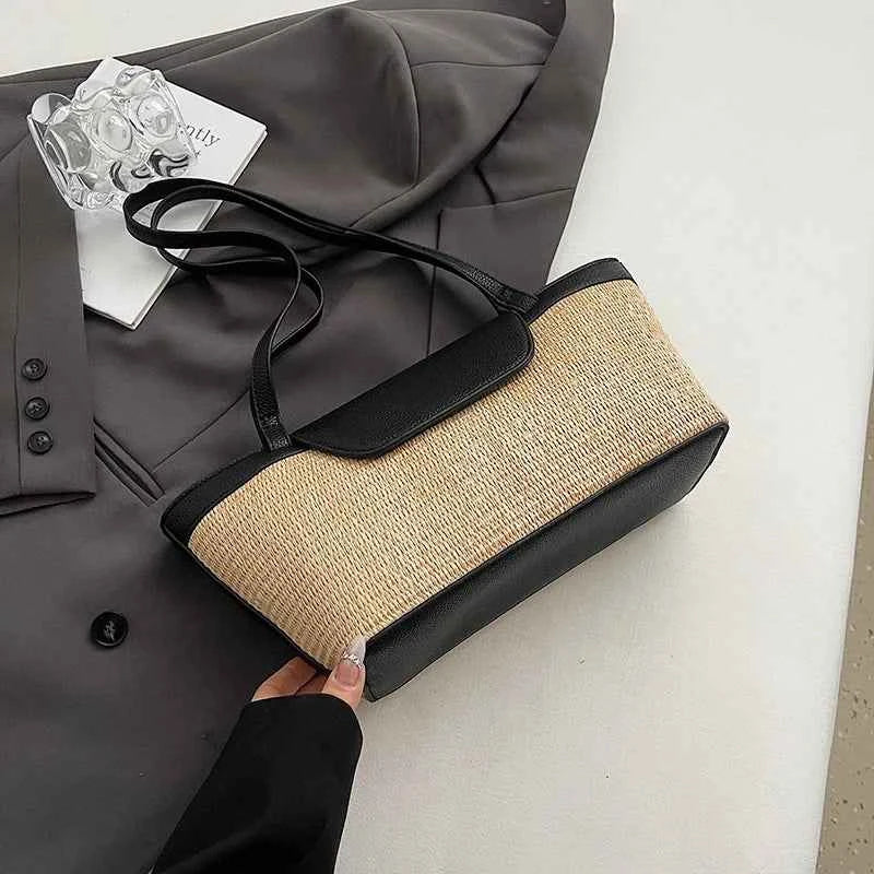 Women Shoulder Bag PU Woven Patchwork Stick Bag