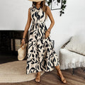 Women Sleeveless Boho Floral Maxi Dress Button Shirt V Neck Flowy Belted - electronic accessories