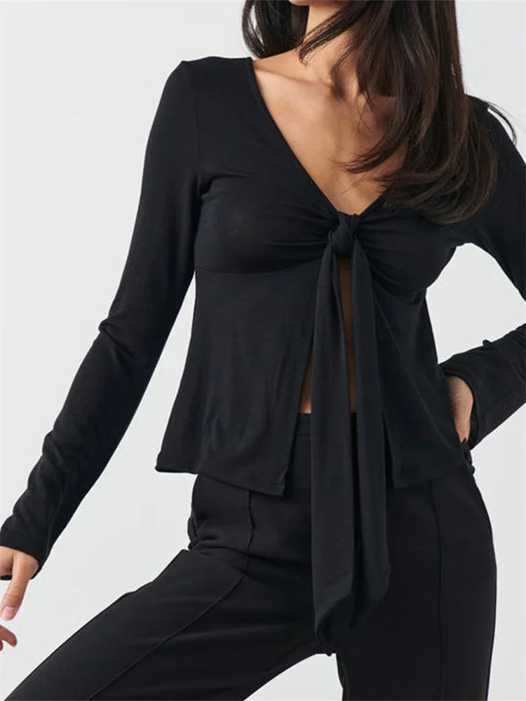 Women Slim Fit T-shirts Tops Long Sleeve V Neck - A / M