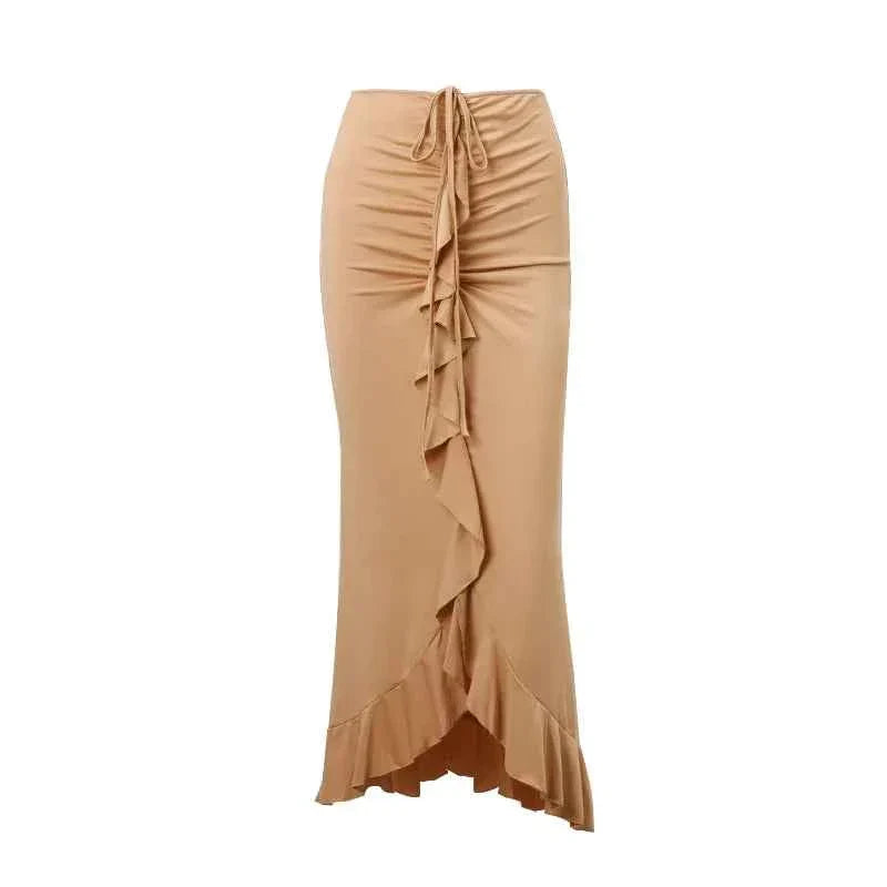 Women Solid Ruffles Skinny Skirt