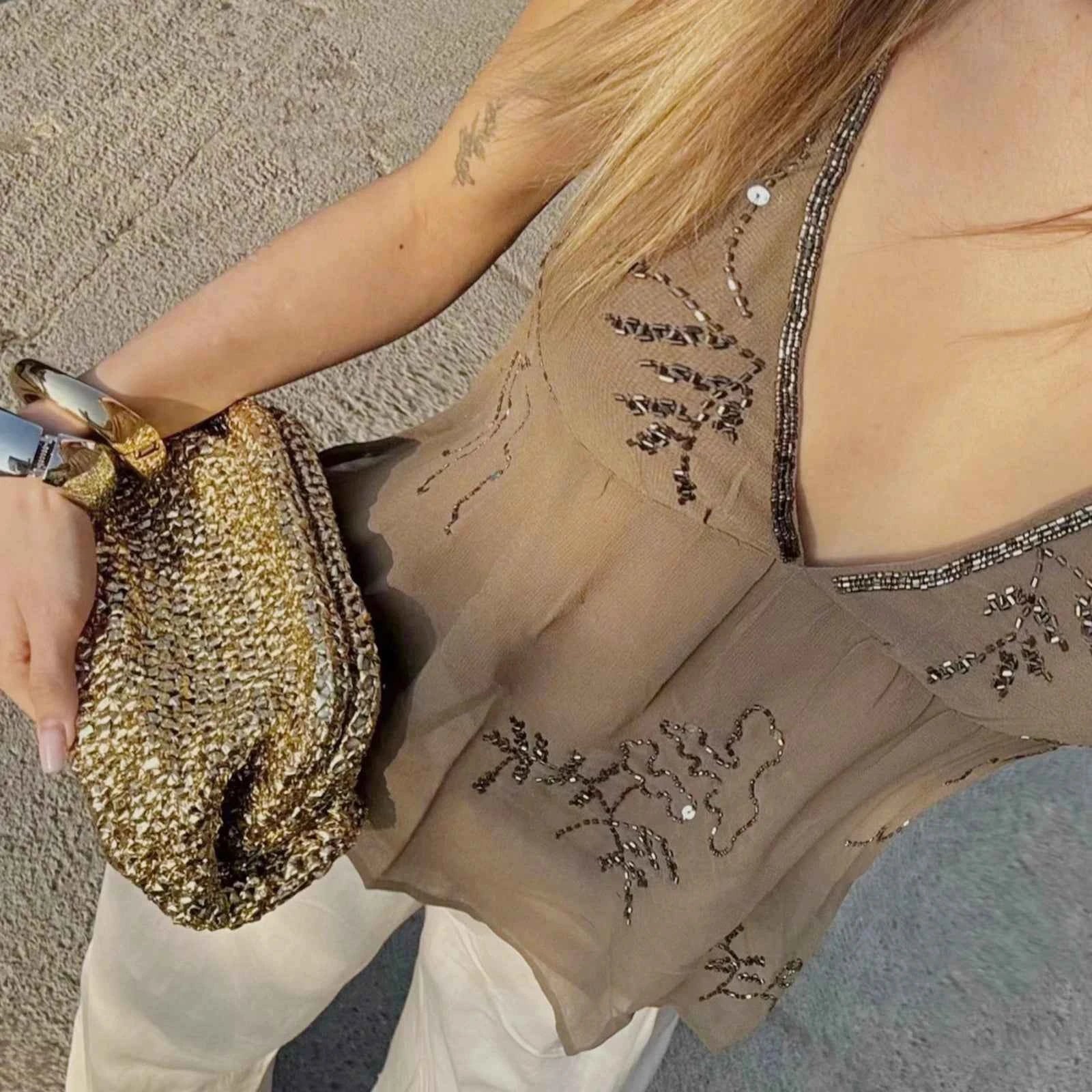 Women Sparkly Sequin Tank Crop Top