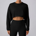 Women Sports Crop Top Long Sleeve T-Shirts - Black / S 4
