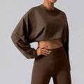 Women Sports Crop Top Long Sleeve T-Shirts - Brown / S 4