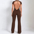 Women Sports Flared Pants Fitness Rompers Stretch Workout Bodysuits Jumpsuit - Coffee color / L / CHINA