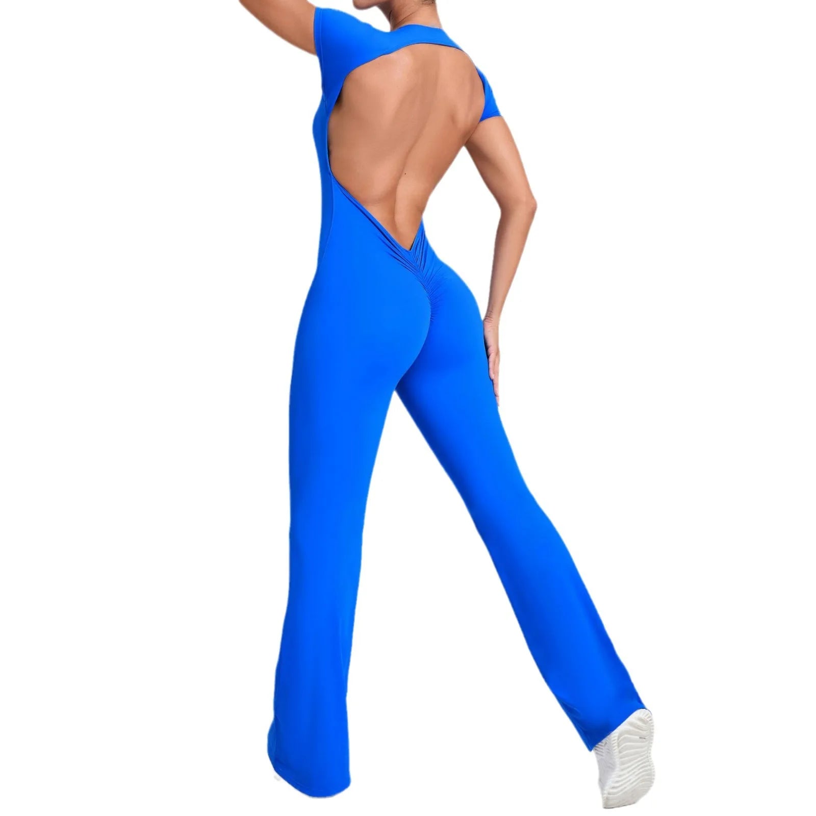 Women Sports Flared Pants Fitness Rompers Stretch Workout Bodysuits Jumpsuit