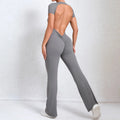 Women Sports Flared Pants Fitness Rompers Stretch Workout Bodysuits Jumpsuit - dark gray / S / CHINA
