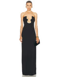 Women Strapless Backless Black Maxi Long Dress