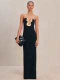 Women Strapless Backless Black Maxi Long Dress - black / XS