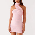 Women Strapless Tube Mini Bodycon Dress with Scarf - Pink / L