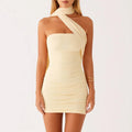 Women Strapless Tube Mini Bodycon Dress with Scarf - Yellow / M