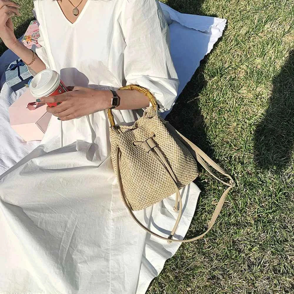 Women Straw Weave Bucket Bag