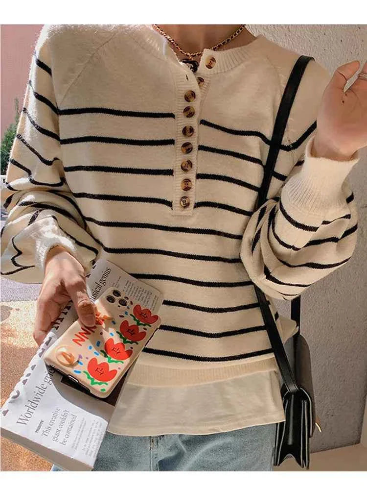 Women Striped Thin Pullovers Jumper Knitted Sweater