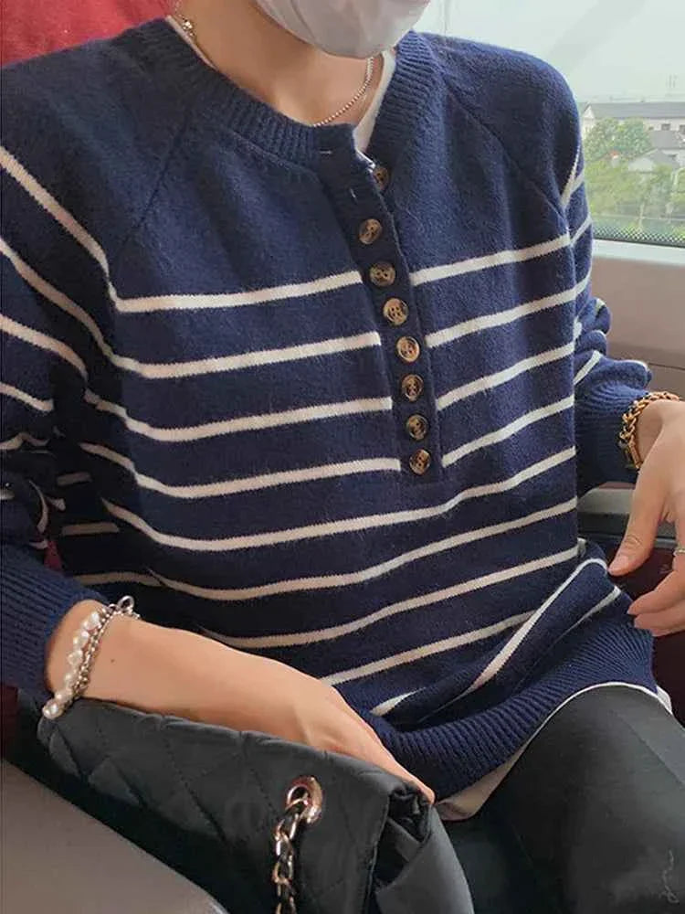 Women Striped Thin Pullovers Jumper Knitted Sweater