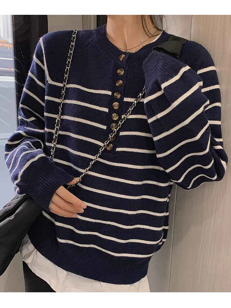 Women Striped Thin Pullovers Jumper Knitted Sweater