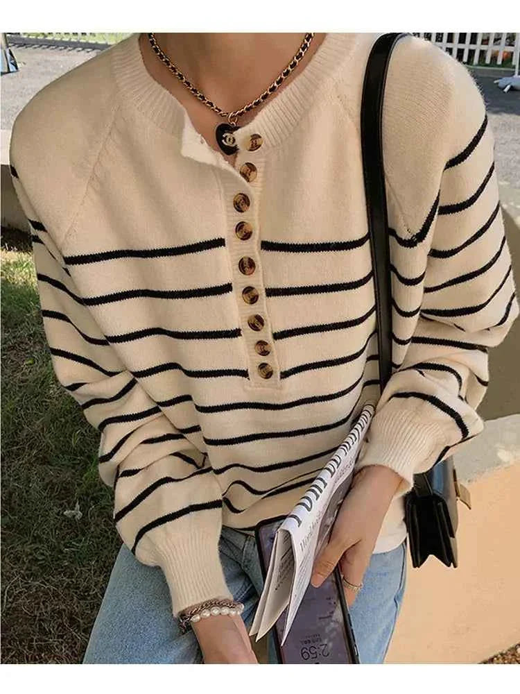 Women Striped Thin Pullovers Jumper Knitted Sweater