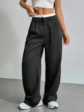 Women Stripes Printed Full Length Pants - black / XL