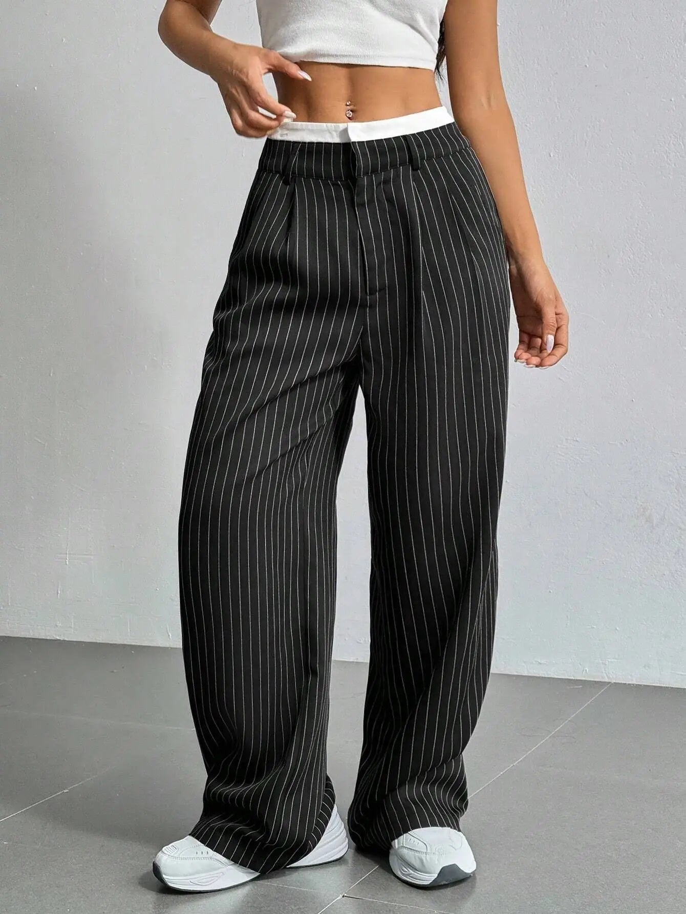 Women Stripes Printed Full Length Pants - black / XL