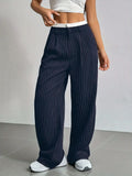 Women Stripes Printed Full Length Pants - Blue vermicelli / S