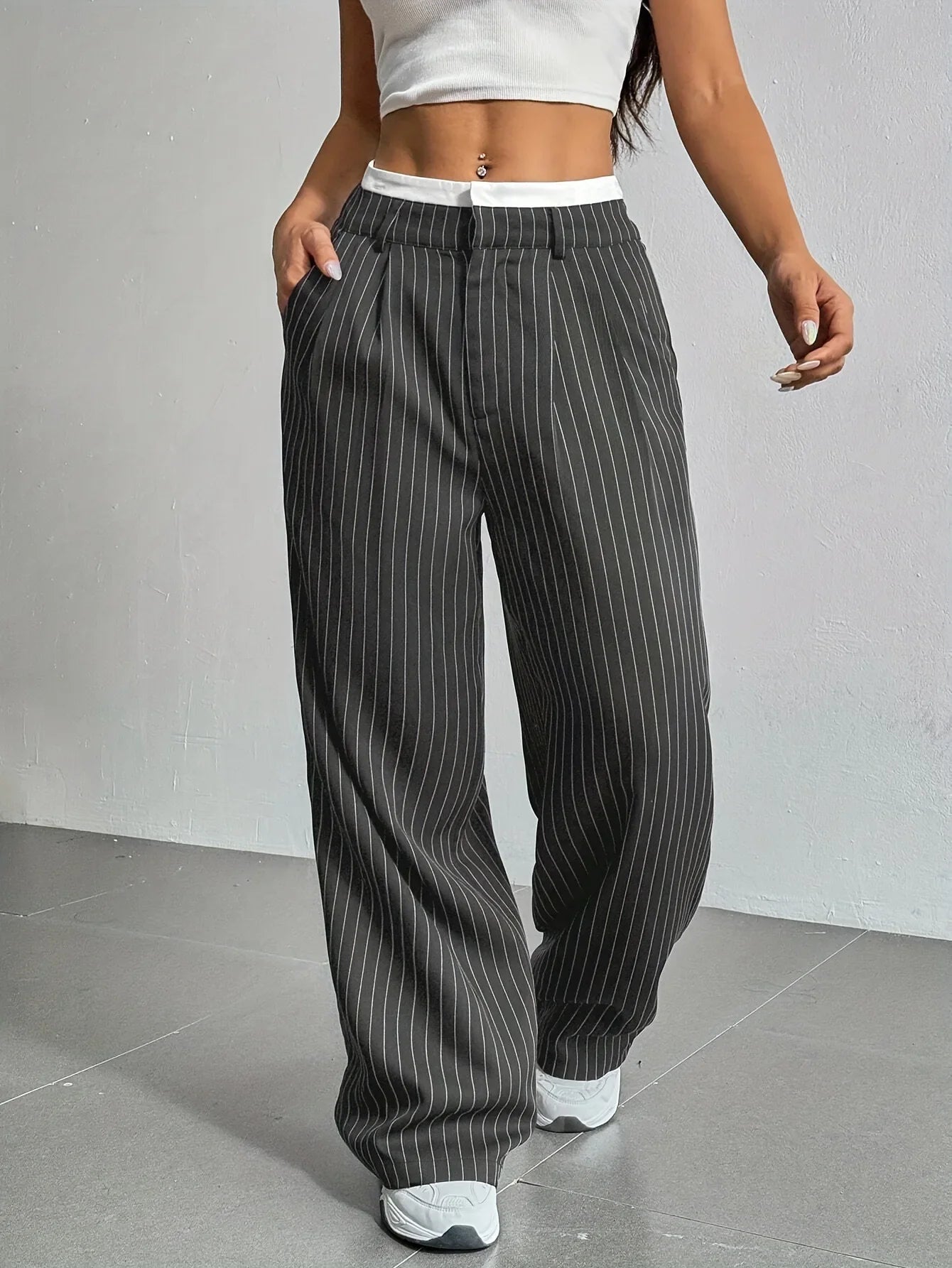 Women Stripes Printed Full Length Pants - GRAY / XXL