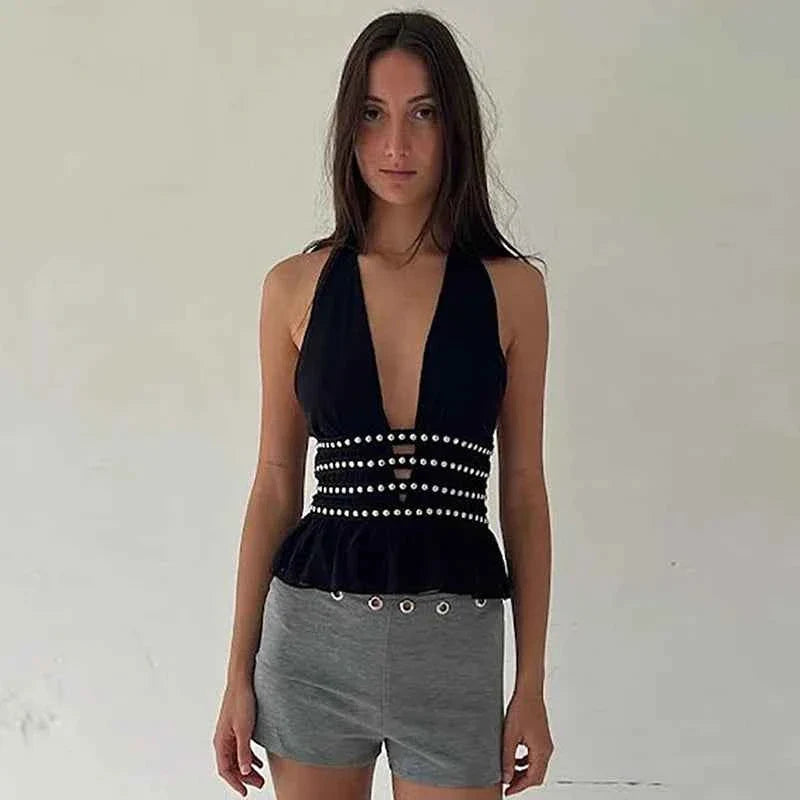 Women Studded Halter Neck Top