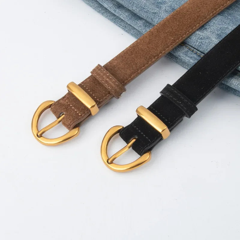 Women Suede Leather Belt - Brown