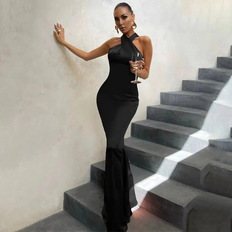 Women Summer Elegant Evening Black Long Dress