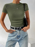 Women Summer Short-sleeved Skinny T-shirt - green / L
