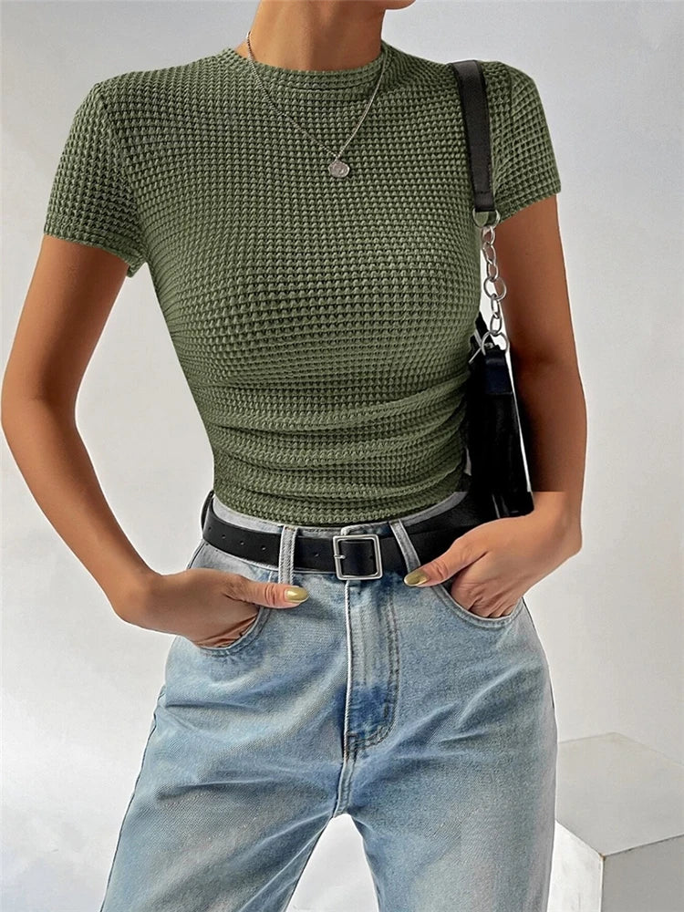 Women Summer Short-sleeved Skinny T-shirt - green / L