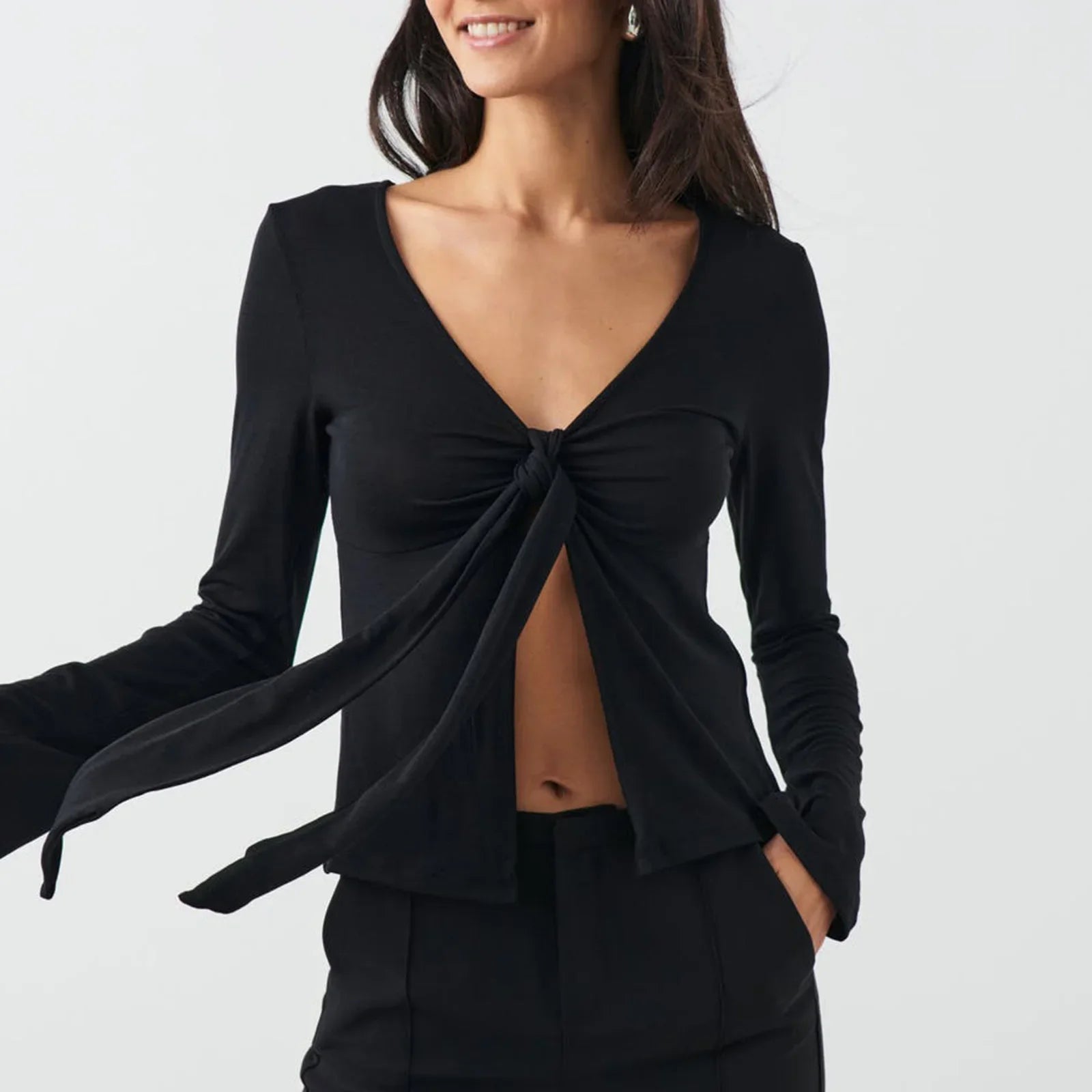 Women Tie Up Shirts Long Sleeve - F / M