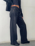 Women Vintage Aesthetic Low Rise Baggy Jeans - Dark grey / S