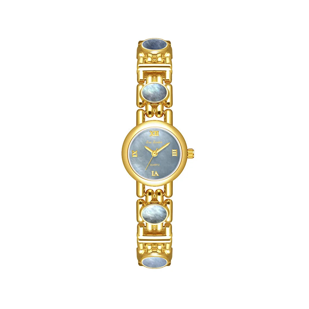 Women Watch Shell High Quality Bracelet Quartz Wristwatch - Black gold / CHINA