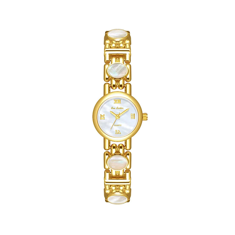Women Watch Shell High Quality Bracelet Quartz Wristwatch - Golden White / CHINA
