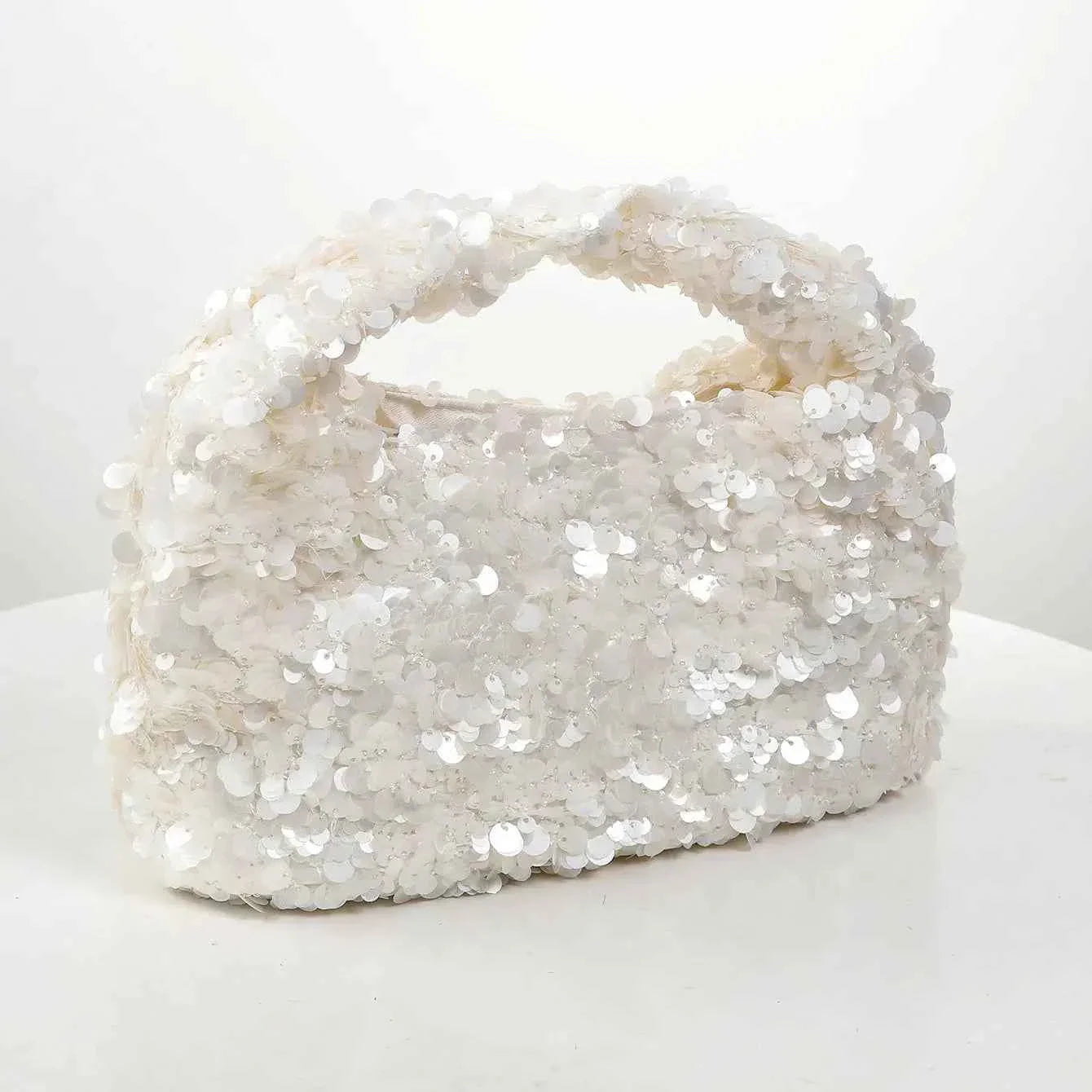 Women White Sequins Hobo Handbag