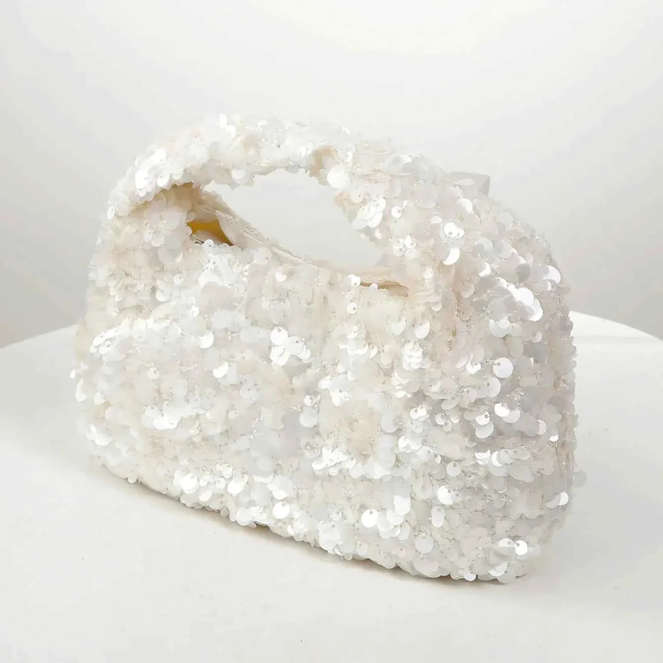 Women White Sequins Hobo Handbag