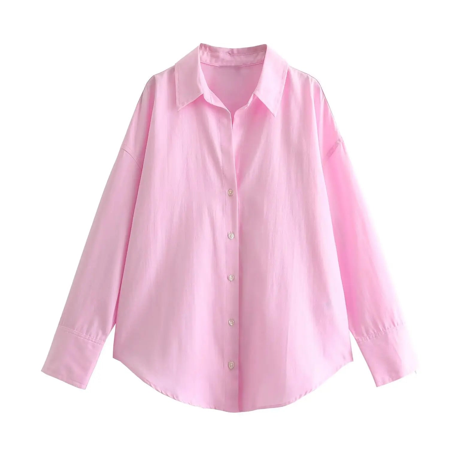 Women White Thick Oxford Shirt Long Sleeve - Pink / S