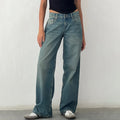 Women Wide Leg Jeans Casual High Waist Baggy Boyfriend Denim - C / L