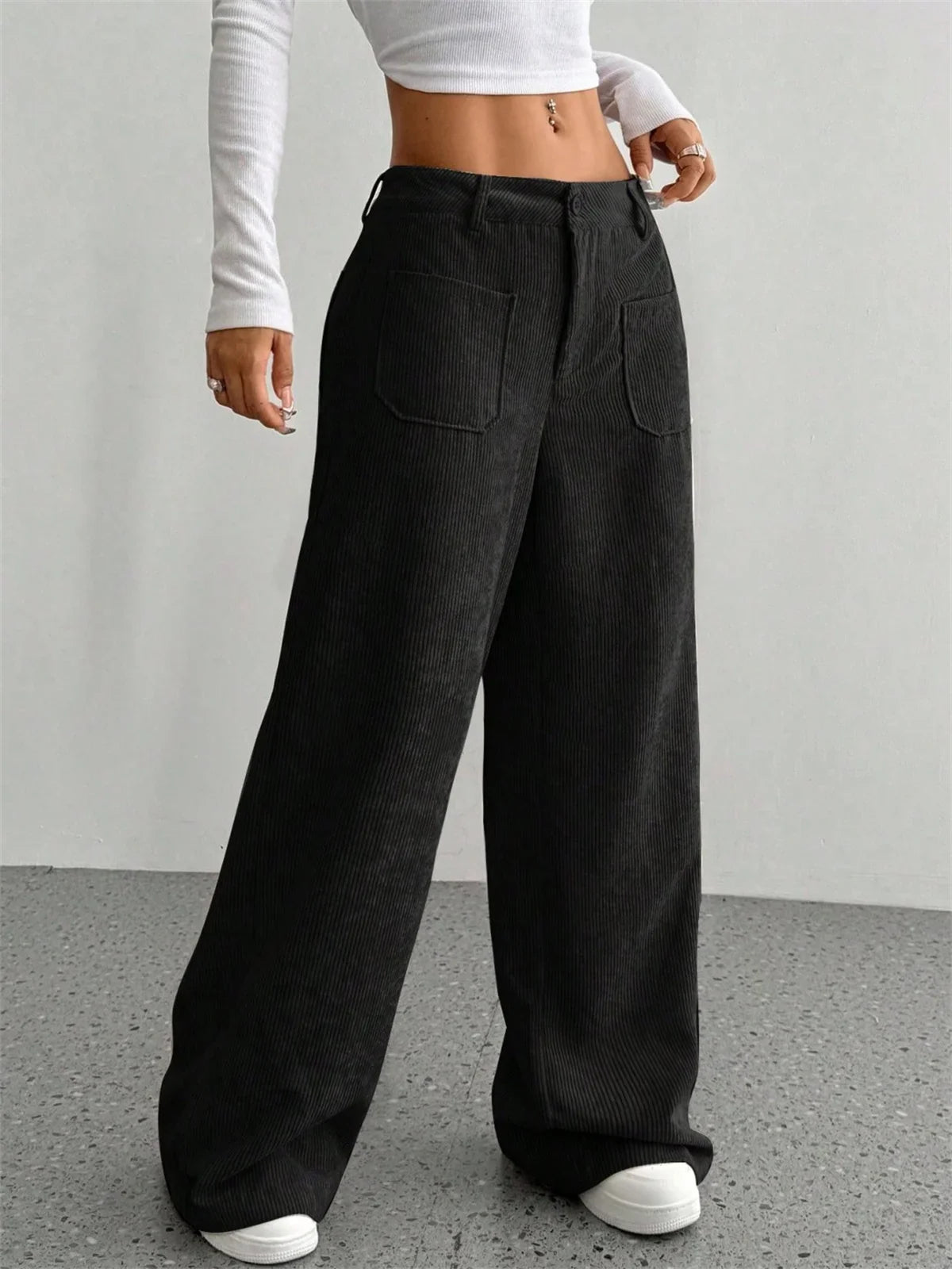Women Wide Leg Trousers - black / L