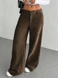 Women Wide Leg Trousers - Coffee / XL
